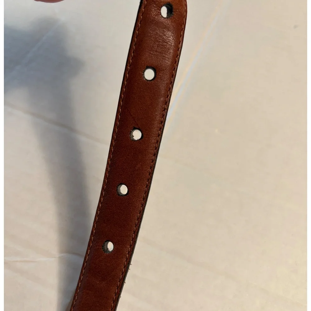 Brighton Brown Leather Belt Silver Engraved Scroll Buckle Triple Keeper Western
